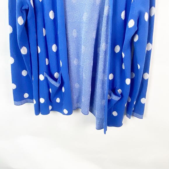 Foxcroft Large Petite Womens Blue White Polka Dot Open Front Cardigan Sweater - Picture 3 of 7